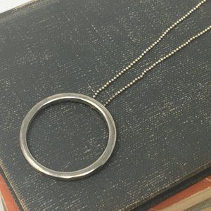 VCLM Silver Tone Open Circle Halo Pendant Beaded Ball Chain Choker Necklace